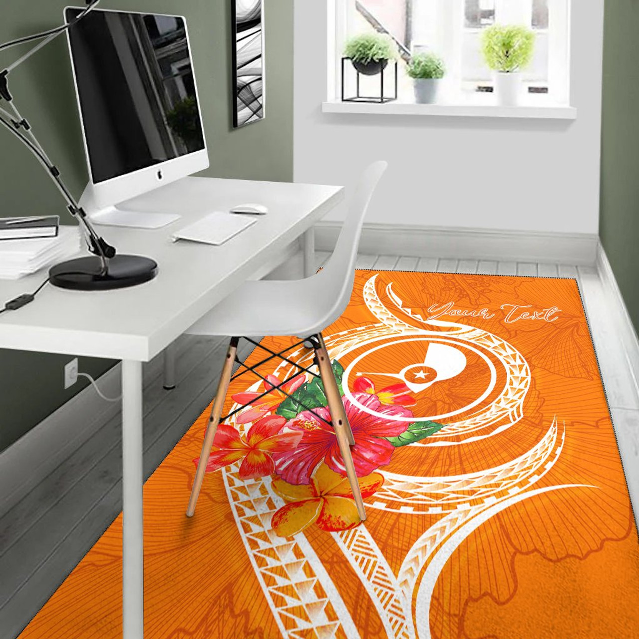 Yap Polynesian Custom Personalised Area Rug - Orange Floral With Seal Polynesian 5