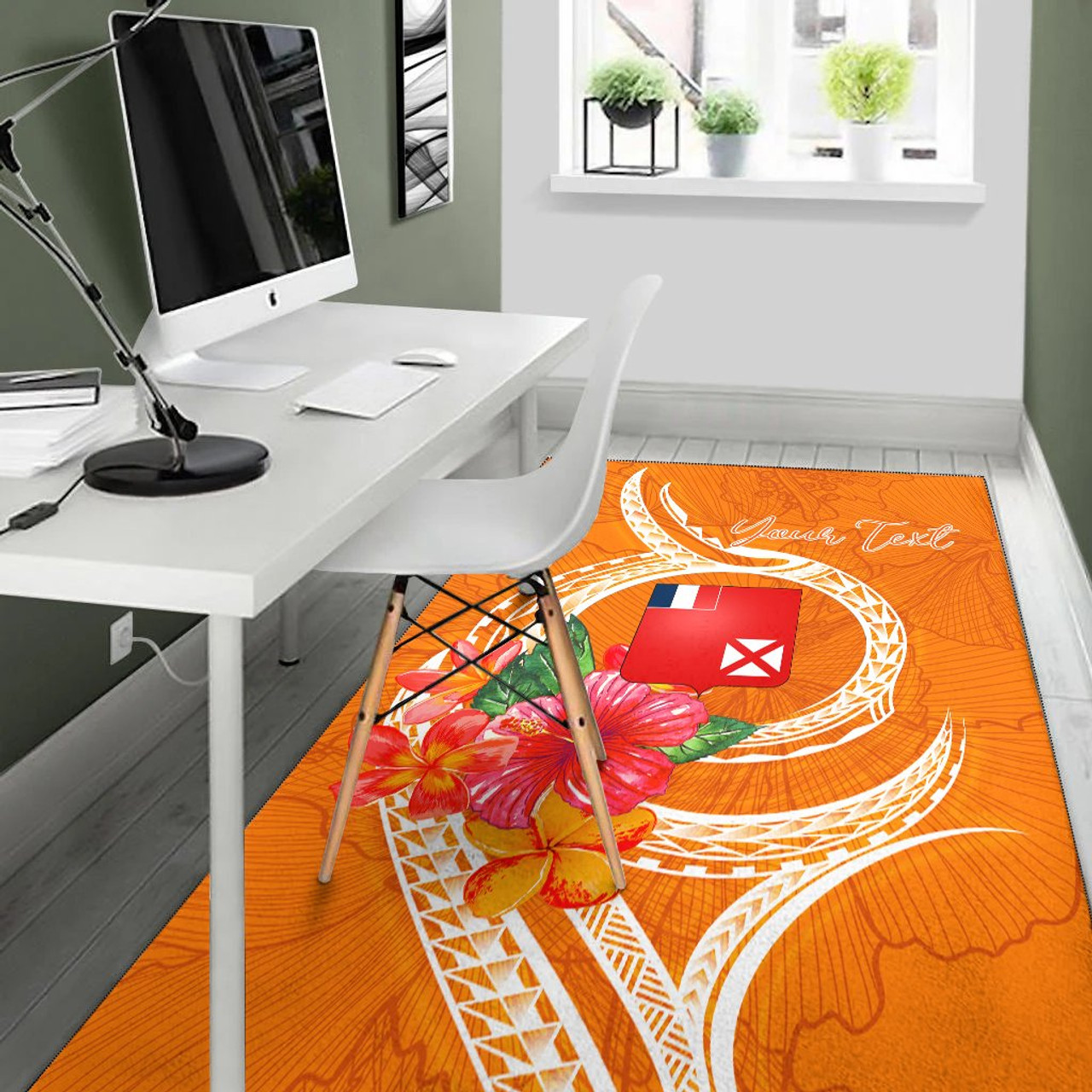 Wallis And Futuna Polynesian Custom Personalised Area Rug - Orange Floral With Seal Polynesian 5