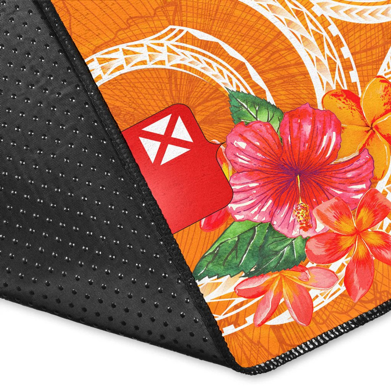 Wallis And Futuna Polynesian Custom Personalised Area Rug - Orange Floral With Seal Polynesian 7