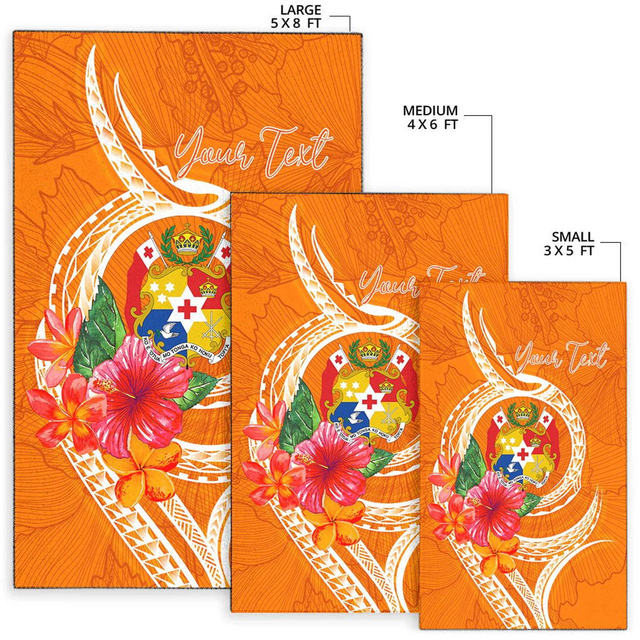 Tonga Polynesian Custom Personalised Area Rug - Orange Floral With Seal Polynesian 2