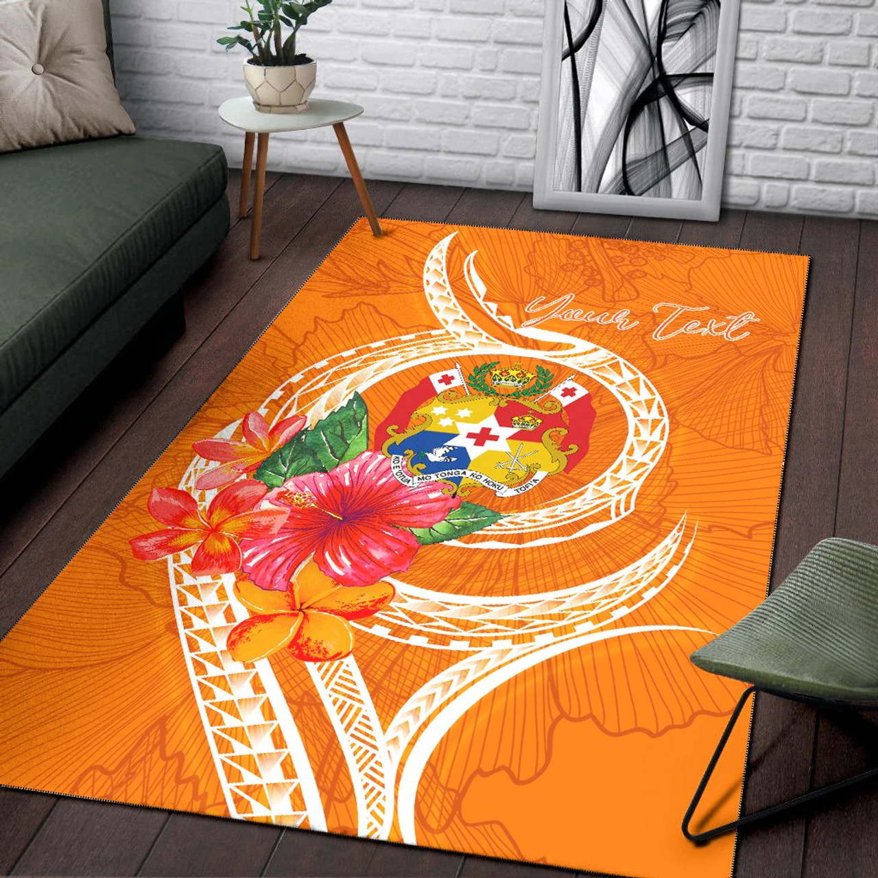 Tonga Polynesian Custom Personalised Area Rug - Orange Floral With Seal Polynesian 4