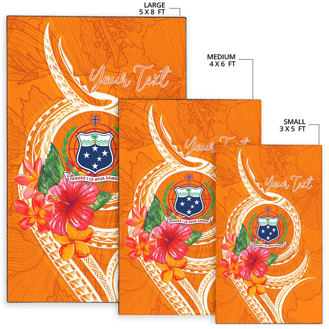 Samoa Polynesian Custom Personalised Area Rug - Orange Floral With Seal Polynesian 2