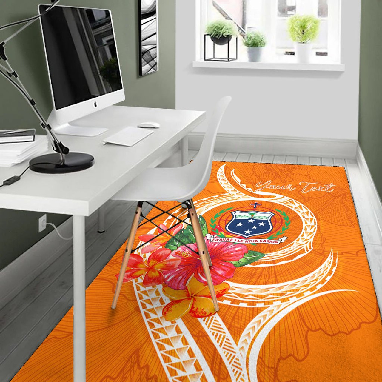 Samoa Polynesian Custom Personalised Area Rug - Orange Floral With Seal Polynesian 5