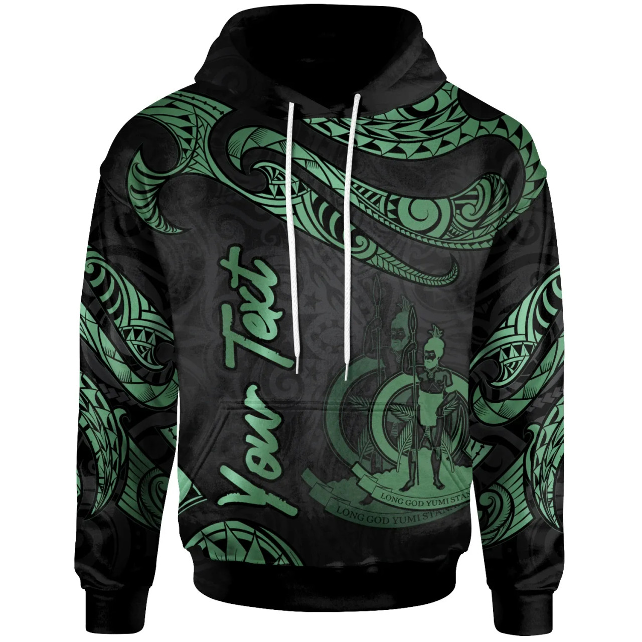 Vanuatu Polynesian Custom Personalised Hoodie - Poly Tattoo Green Version