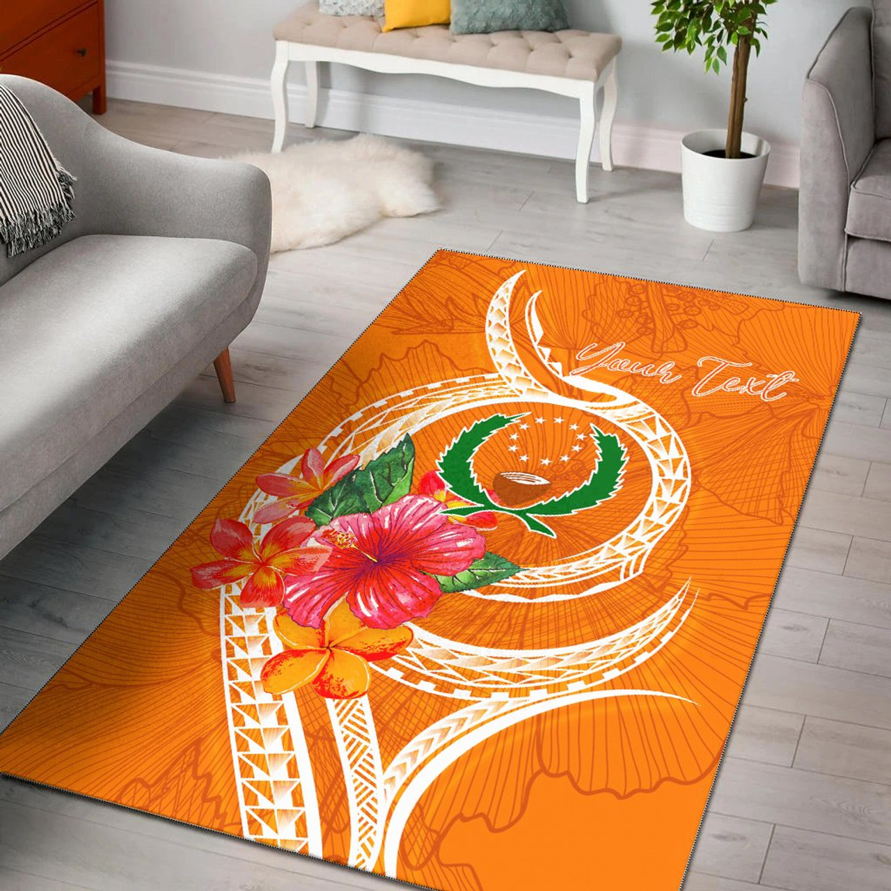 Pohnpei Polynesian Custom Personalised Area Rug - Orange Floral With Seal Polynesian 1