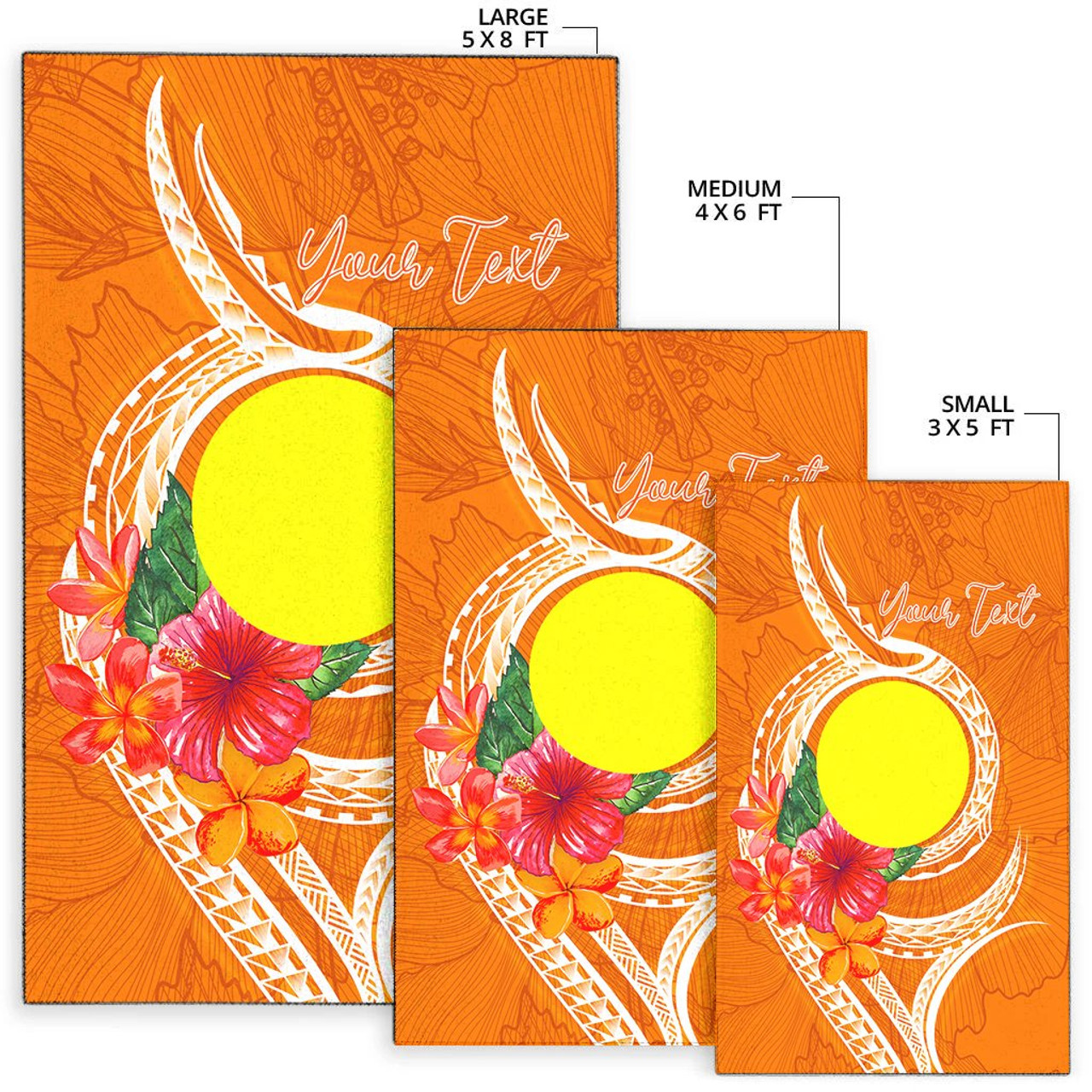 Palau Polynesian Custom Personalised Area Rug - Orange Floral With Seal Polynesian 2