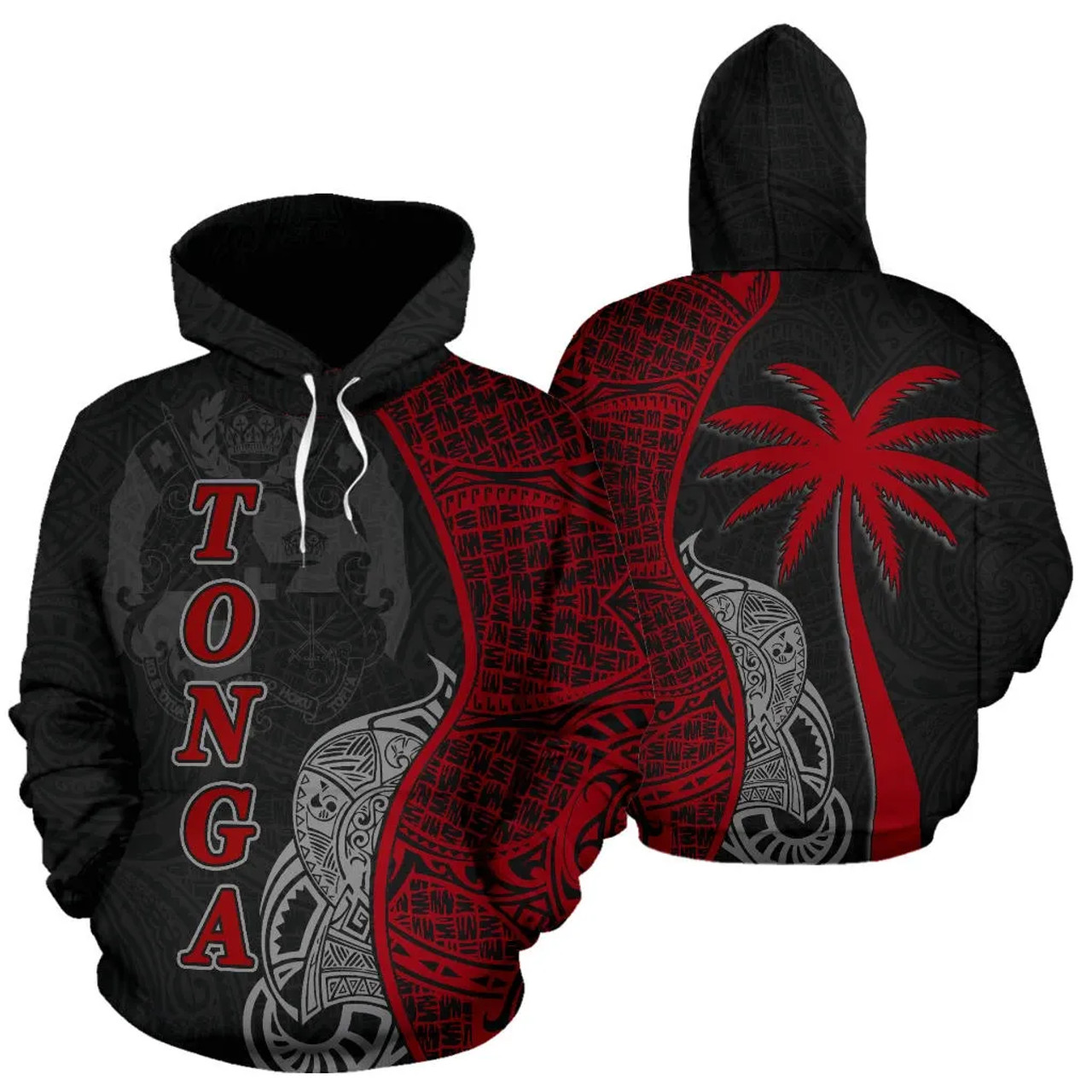 Tonga Polynesian Hoodie Coconut Tree Red