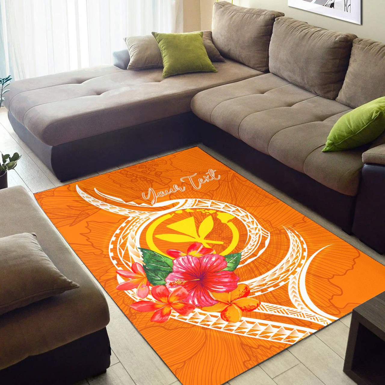 Hawaii Polynesian Custom Personalised Area Rug - Orange Floral With Seal Polynesian 3