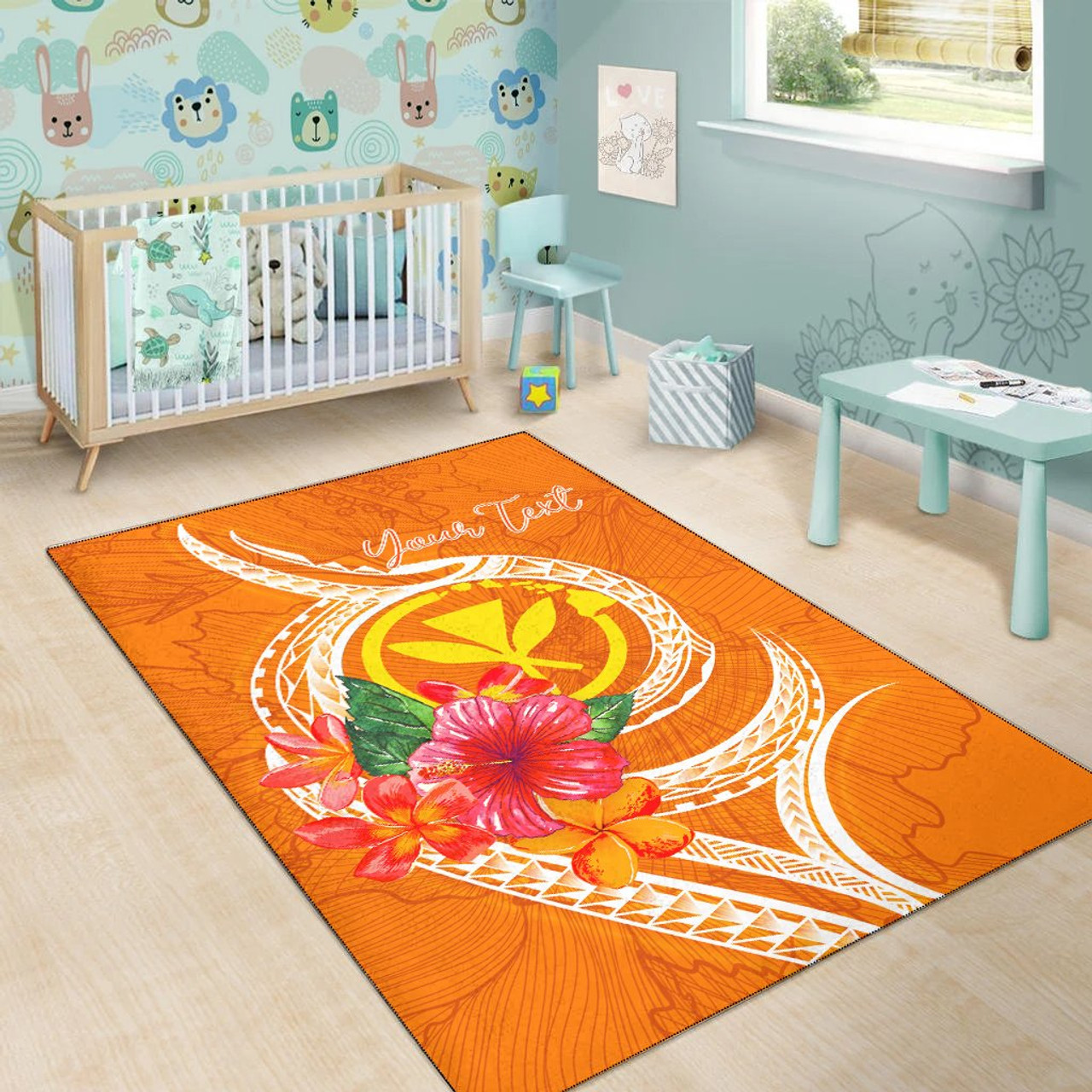 Hawaii Polynesian Custom Personalised Area Rug - Orange Floral With Seal Polynesian 6