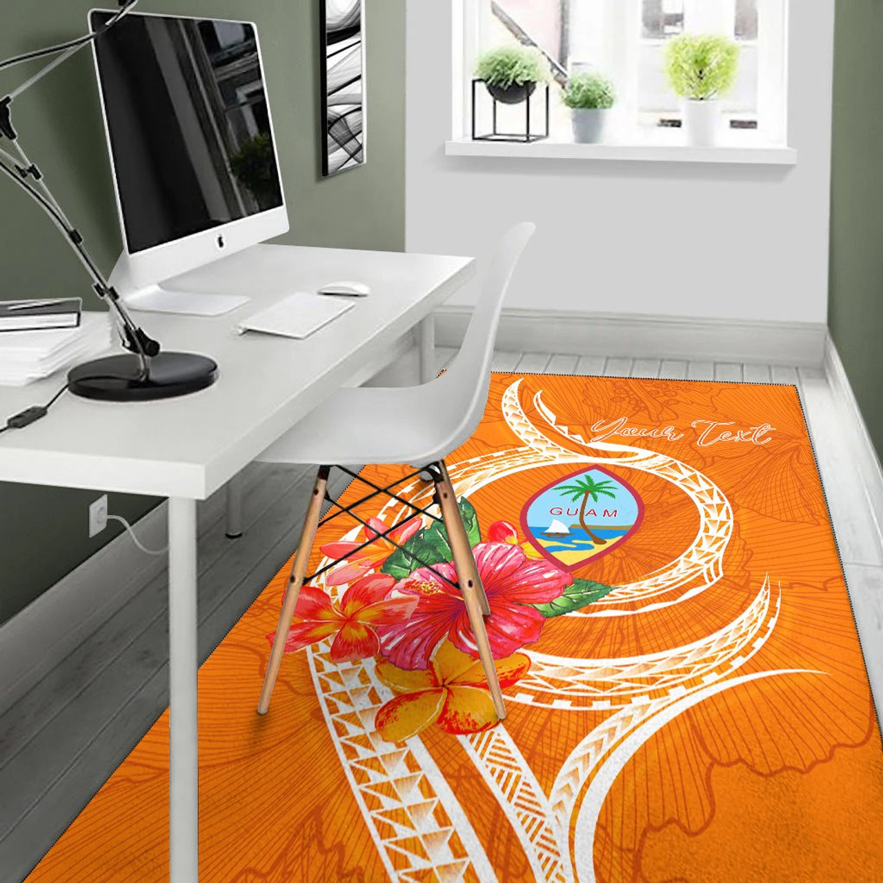 Guam Polynesian Custom Personalised Area Rug - Orange Floral With Seal Polynesian 5