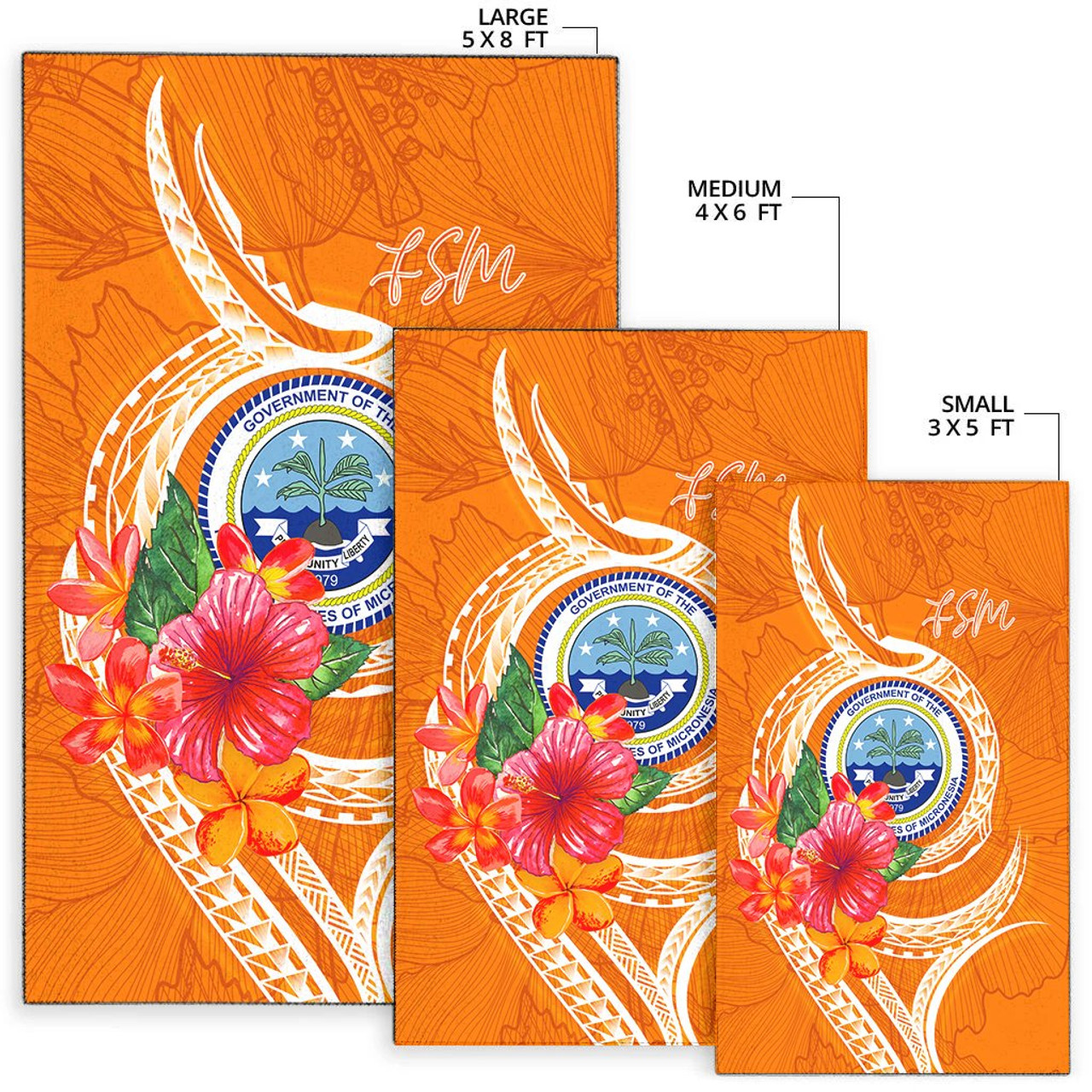 FSM Polynesian Area Rug - Orange Floral With Seal Polynesian 2
