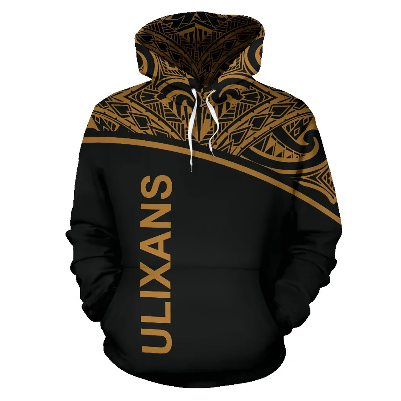 Turtle All Over Custom Personalised Hoodie - Polynesian Gold Curve Style