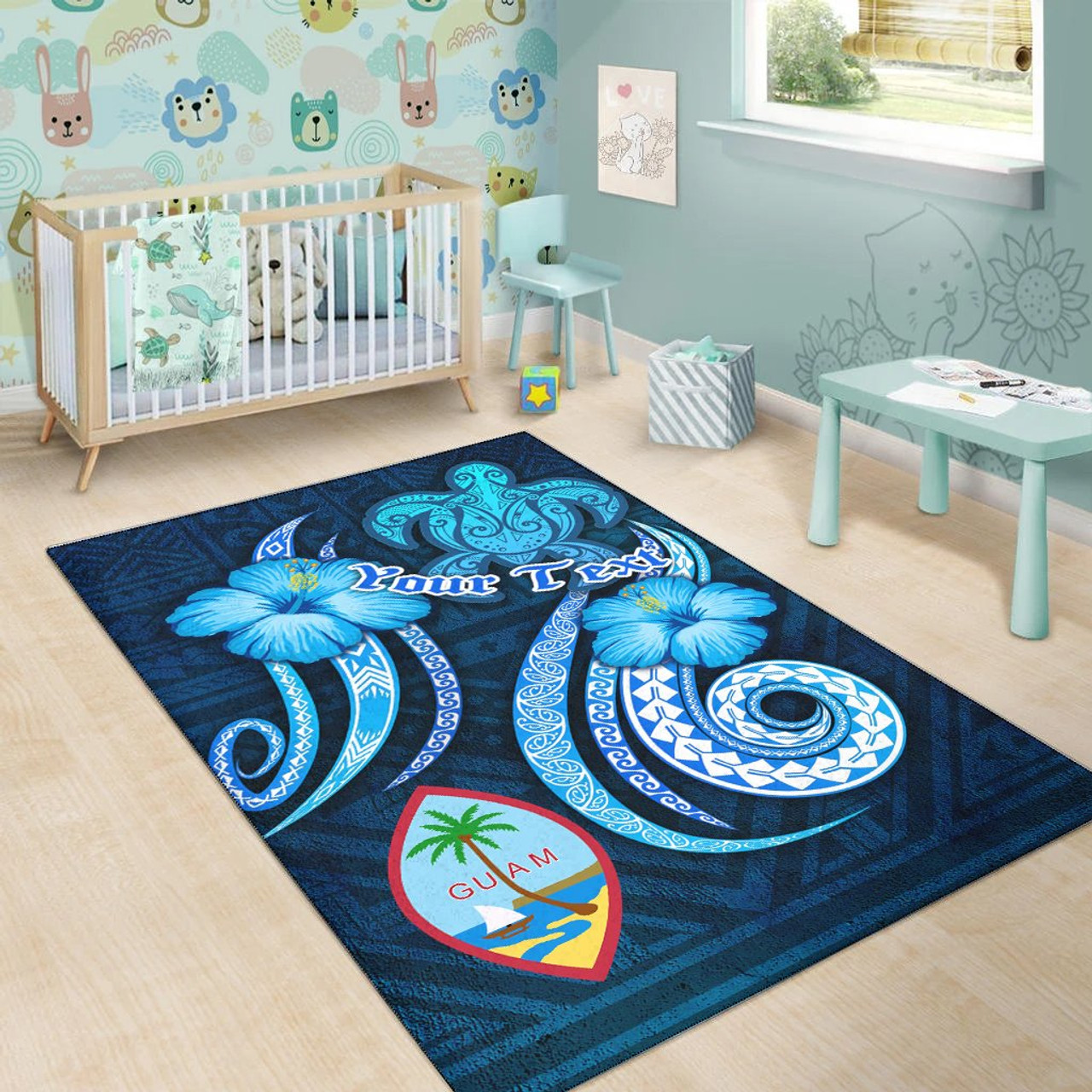 Guam Personalised Area Rug - Turtle and Tribal Tattoo Of Polynesian Polynesian 3