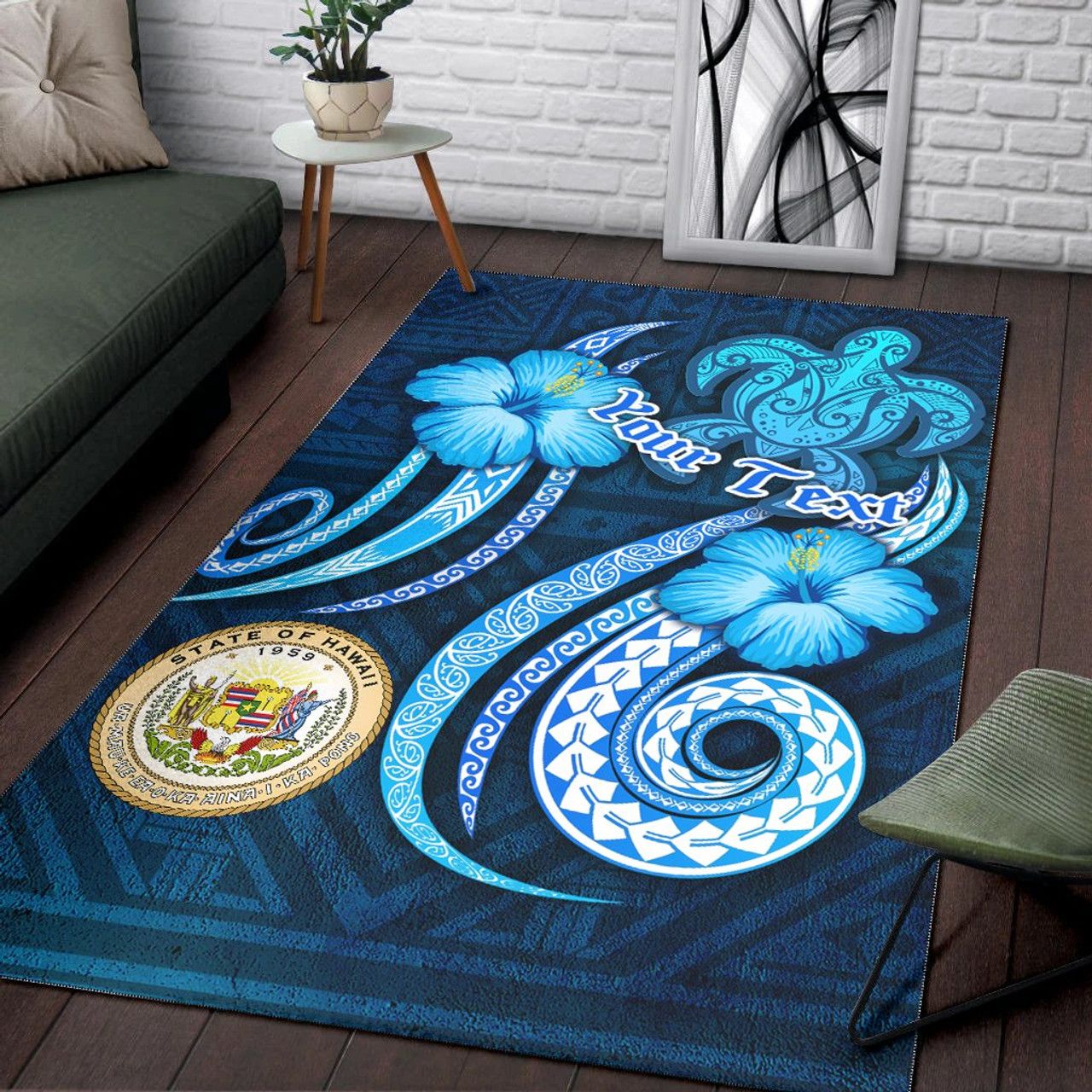 Hawaii Personalised Area Rug -Turtle and Tribal Tattoo Of Polynesian Polynesian 1