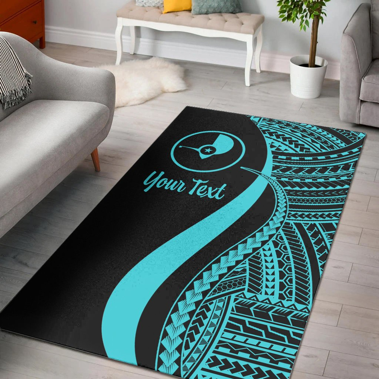 Yap Custom Personalised Area Rug - Turquoise Polynesian Tentacle Tribal Pattern Polynesian 1