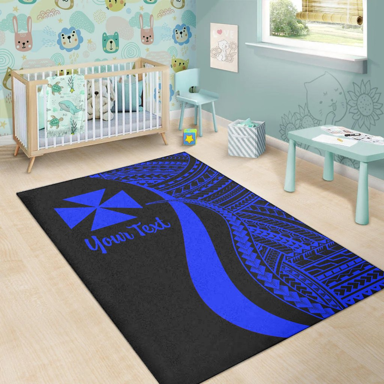 Wallis and Futuna Custom Personalised Area Rug - Blue Polynesian Tentacle Tribal Pattern Polynesian 5