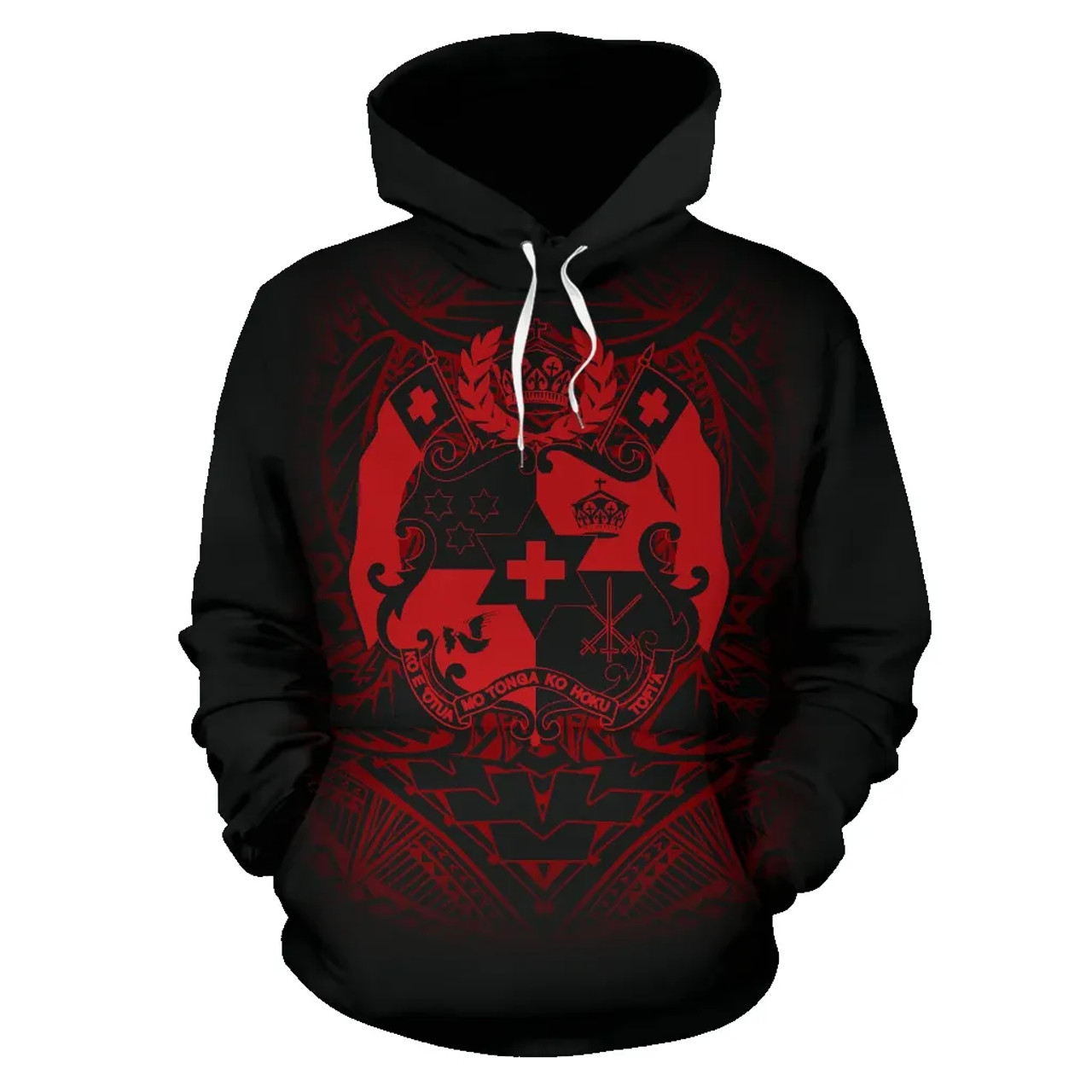 Tonga Polynesian ll Over Custom Personalised Hoodie - Red Tribal Pattern