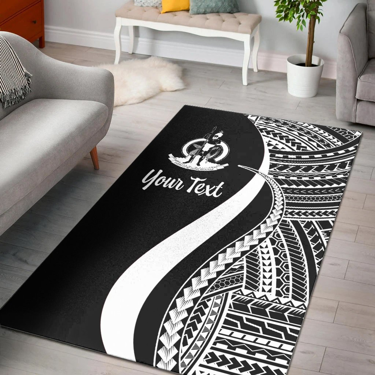 Vanuatu Custom Personalised Area Rug - White Polynesian Tentacle Tribal Pattern Polynesian 1