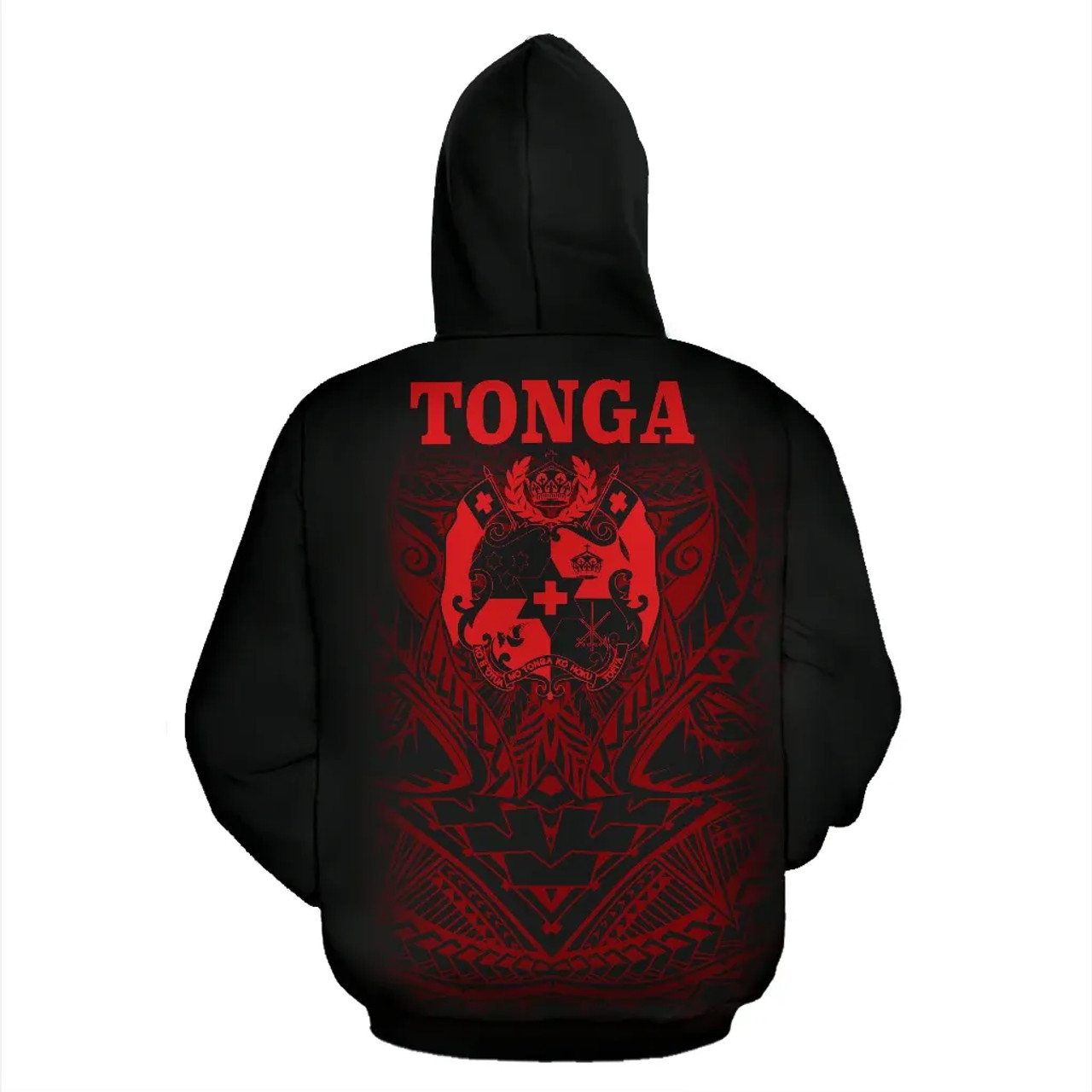 Tonga Polynesian ll Over Hoodie - Red Tribal Pattern