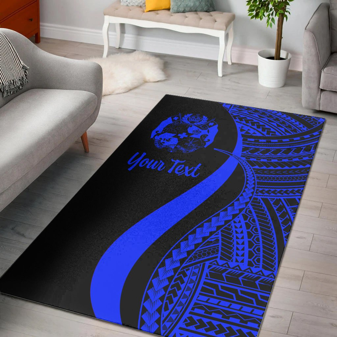 Tonga Custom Personalised Area Rug - Blue Polynesian Tentacle Tribal Pattern Polynesian 1