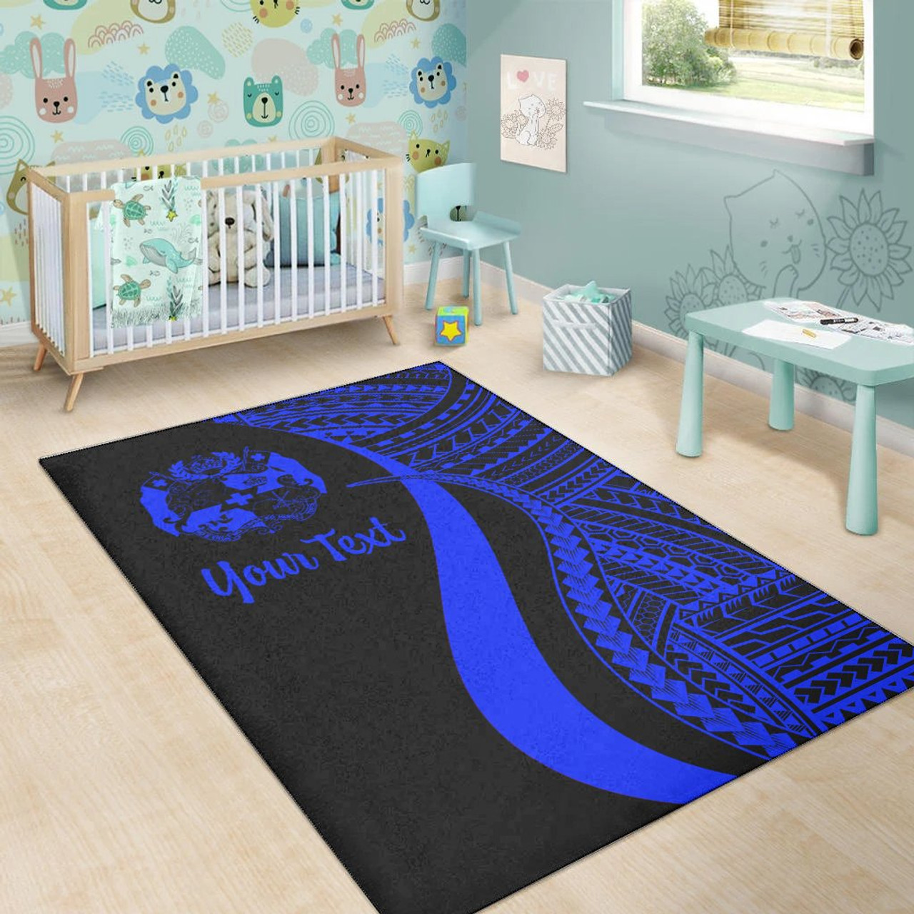 Tonga Custom Personalised Area Rug - Blue Polynesian Tentacle Tribal Pattern Polynesian 5