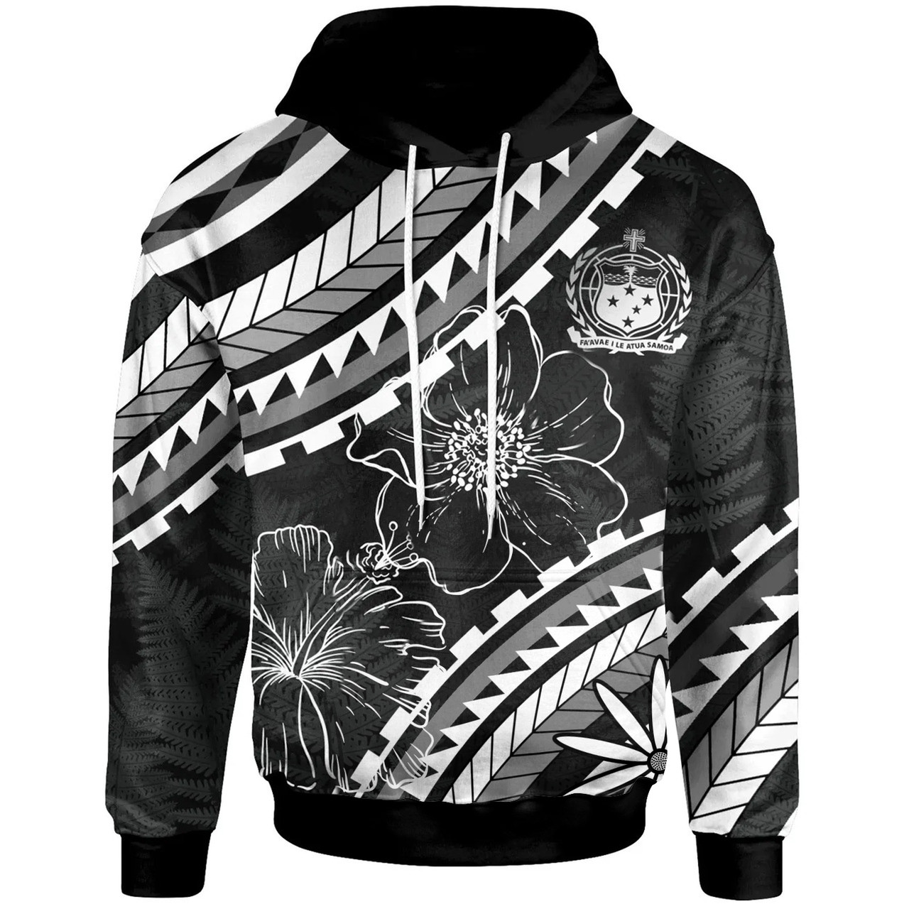 Samoa Hoodie - Palm Leaf Texture Black