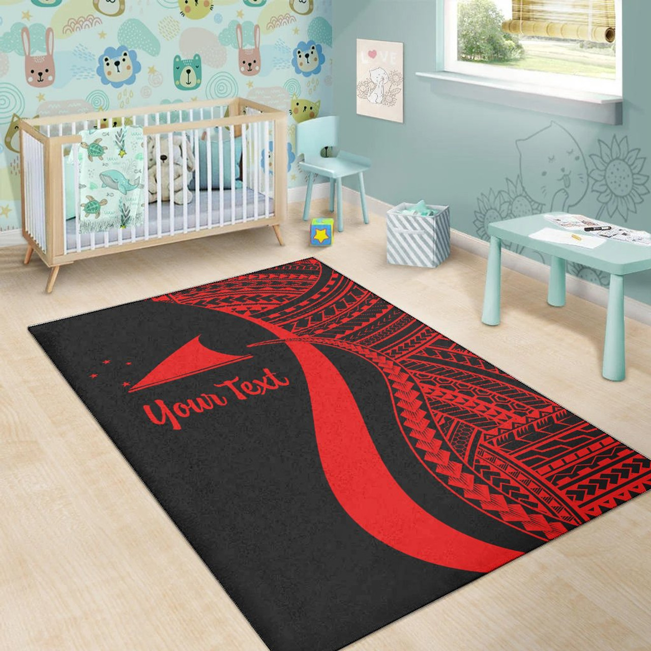 Tokelau Custom Personalised Area Rug - Red Polynesian Tentacle Tribal Pattern Polynesian 5