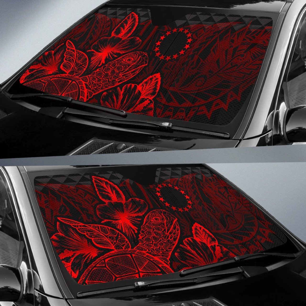 Cook Islands Auto Sun Shades Turtle Hibiscus Red