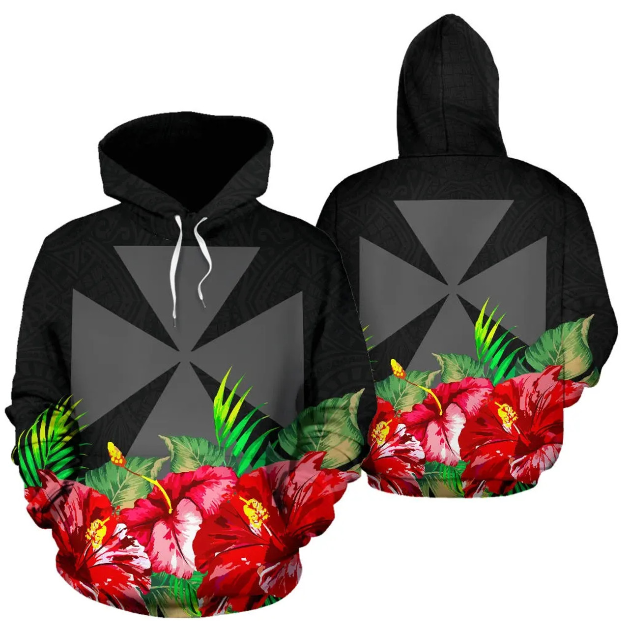 Wallis nd Futuna Polynesian Hoodie Black Hibiscus