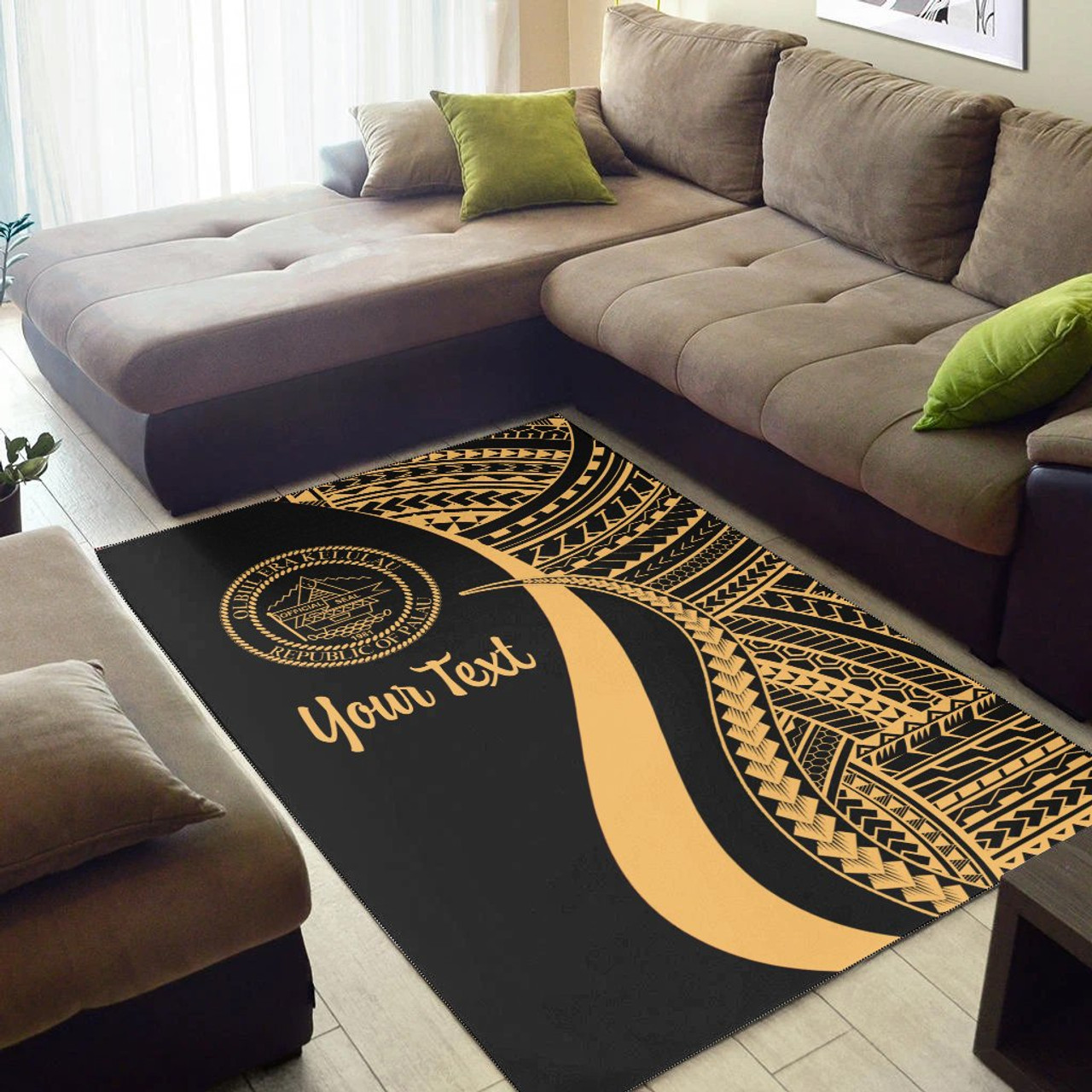 Palau Custom Personalised Area Rug - Gold Polynesian Tentacle Tribal Pattern Polynesian 2