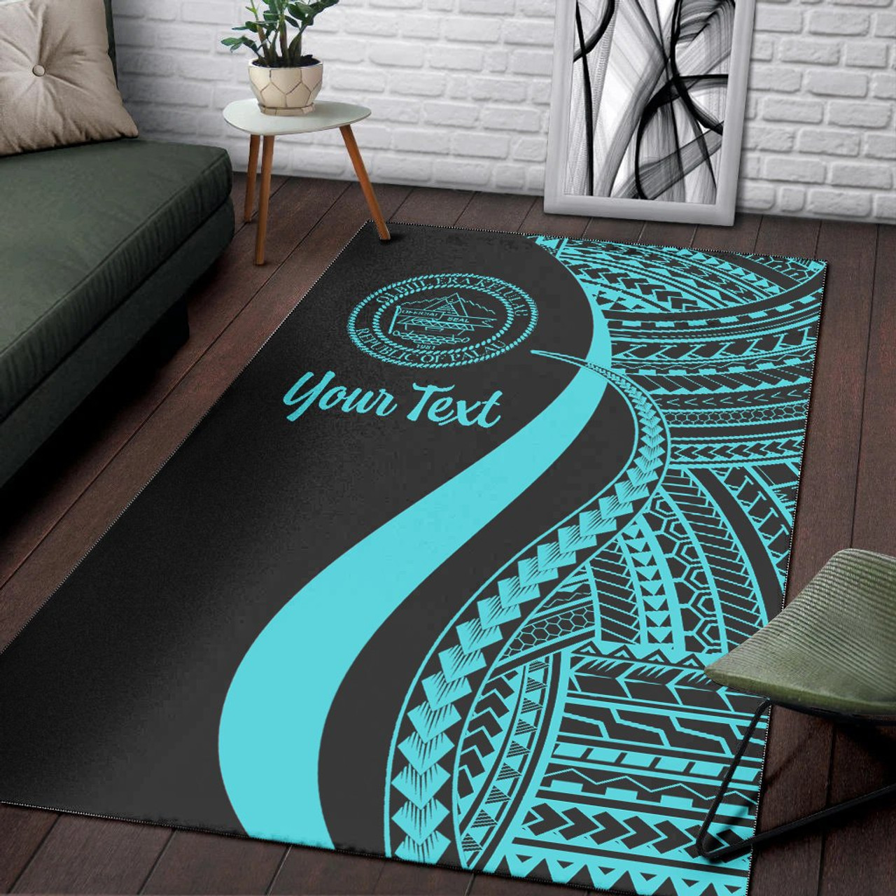 Palau Custom Personalised Area Rug - Turquoise Polynesian Tentacle Tribal Pattern Polynesian 3