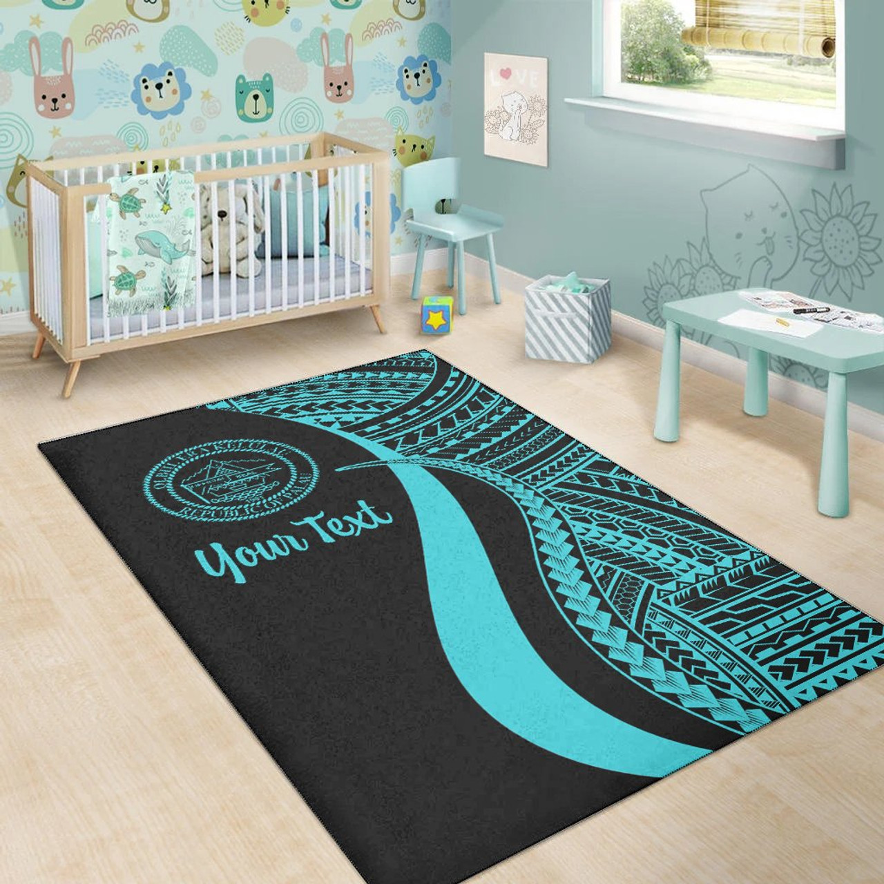 Palau Custom Personalised Area Rug - Turquoise Polynesian Tentacle Tribal Pattern Polynesian 5