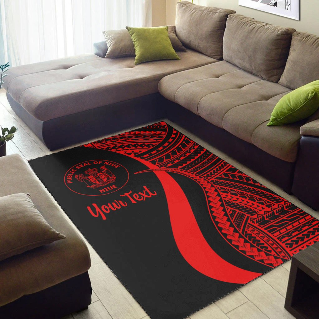 Niue Custom Personalised Area Rug - Red Polynesian Tentacle Tribal Pattern Polynesian 2