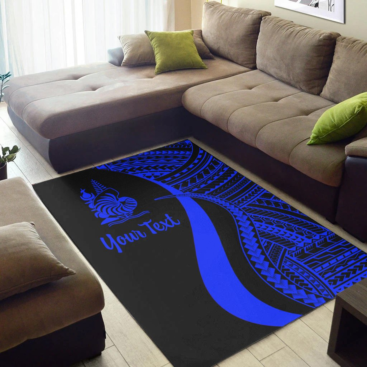 New Caledonia Custom Personalised Area Rug - Blue Polynesian Tentacle Tribal Pattern Polynesian 2