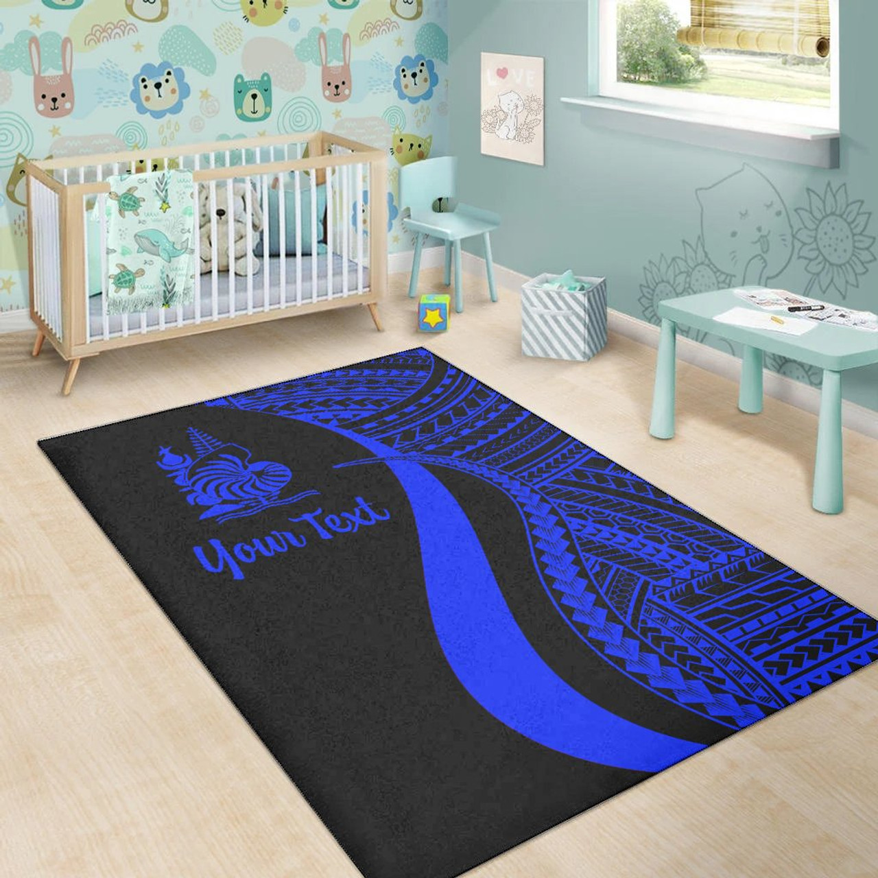 New Caledonia Custom Personalised Area Rug - Blue Polynesian Tentacle Tribal Pattern Polynesian 5