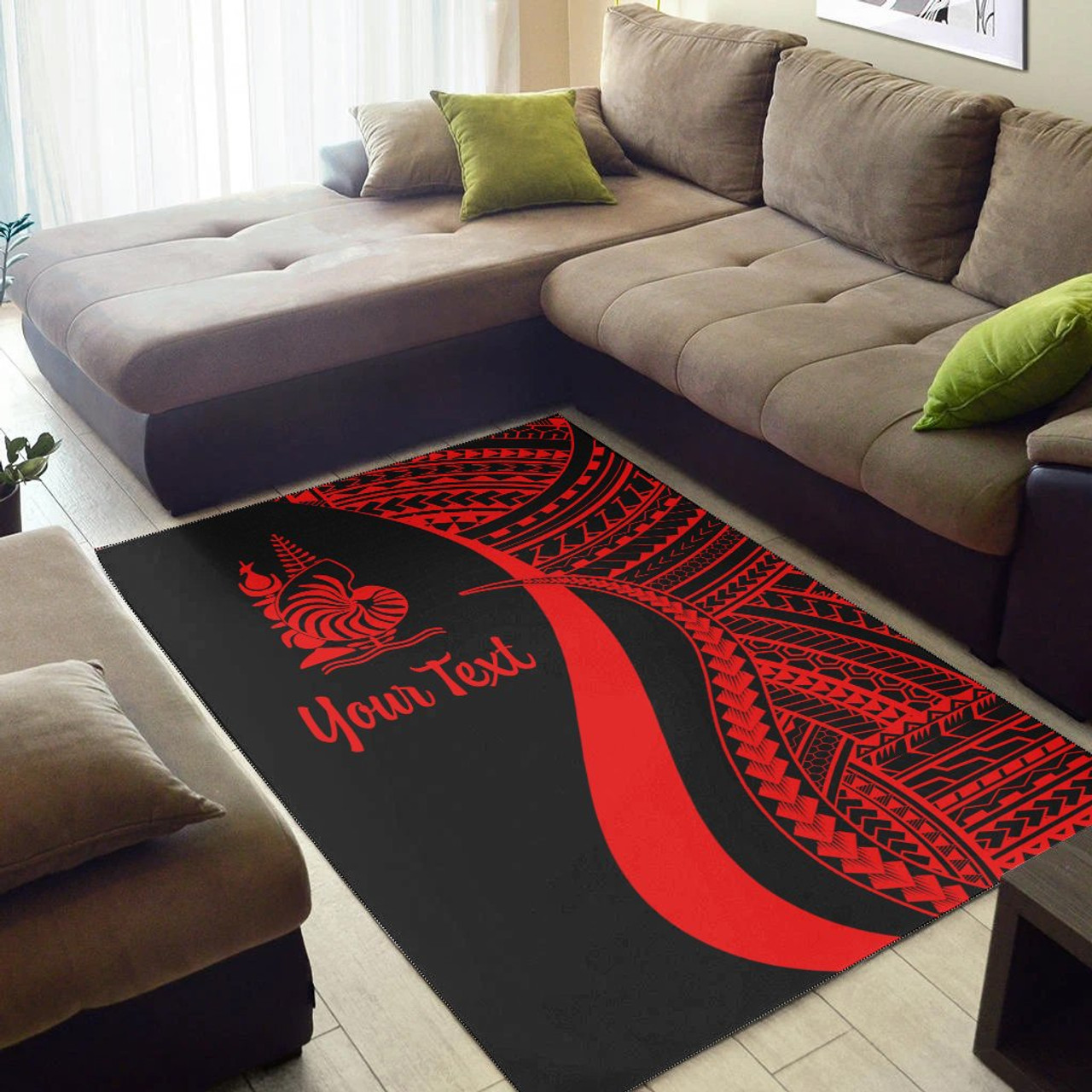 New Caledonia Custom Personalised Area Rug - Red Polynesian Tentacle Tribal Pattern Polynesian 2