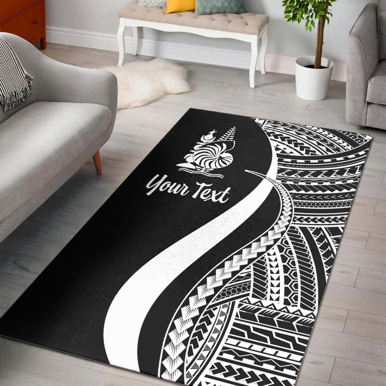 New Caledonia Custom Personalised Area Rug - White Polynesian Tentacle Tribal Pattern Polynesian 1