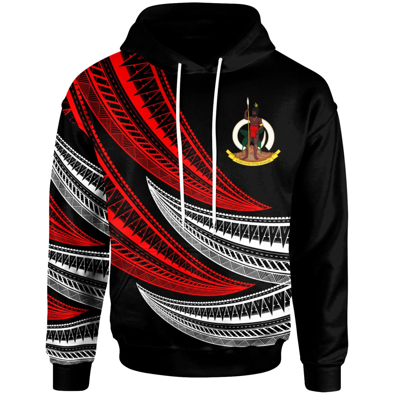 Vanuatu - Custom Personalised Hoodie - Wave Pattern Alternating Red Color