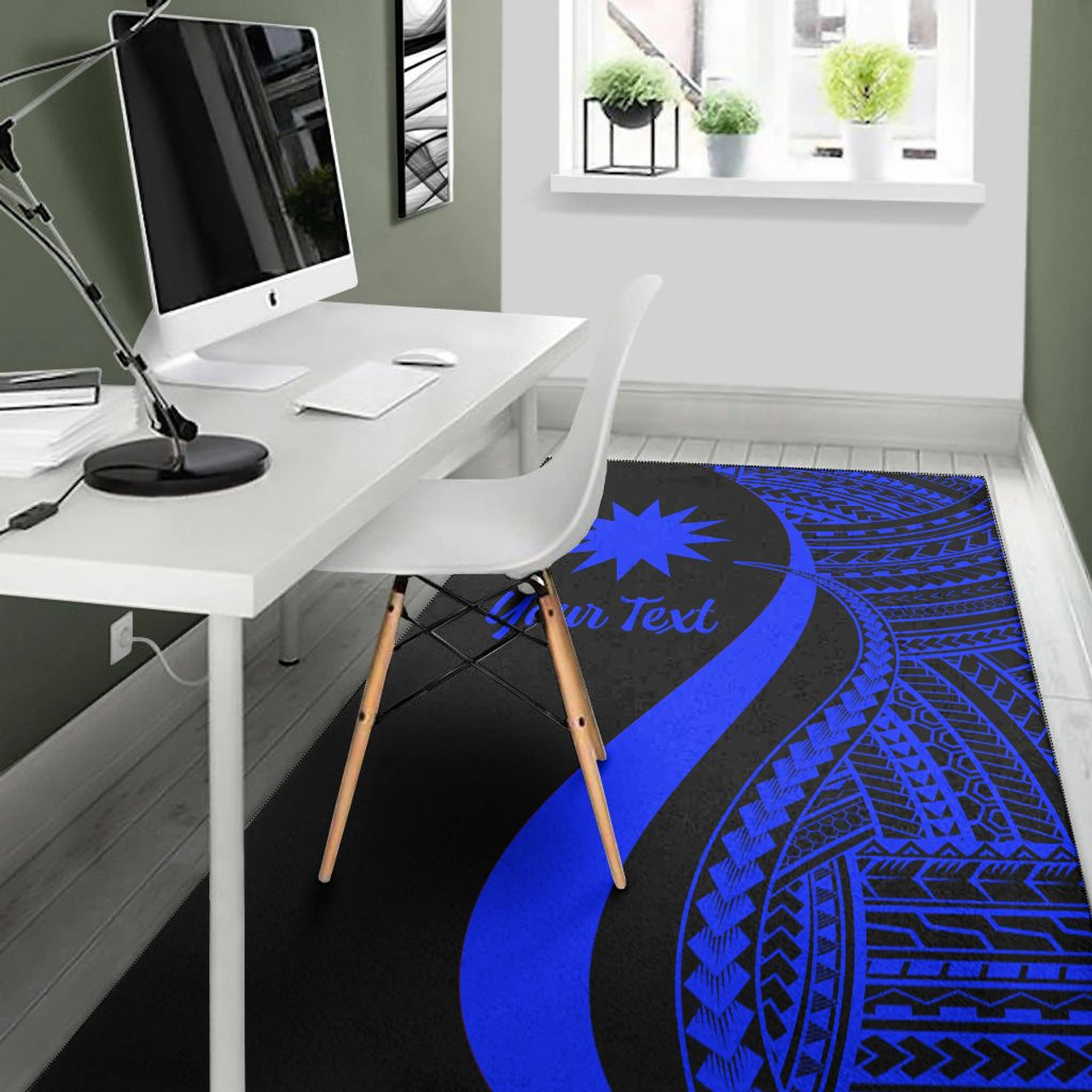 Nauru Custom Personalised Area Rug - Blue Polynesian Tentacle Tribal Pattern Polynesian 4