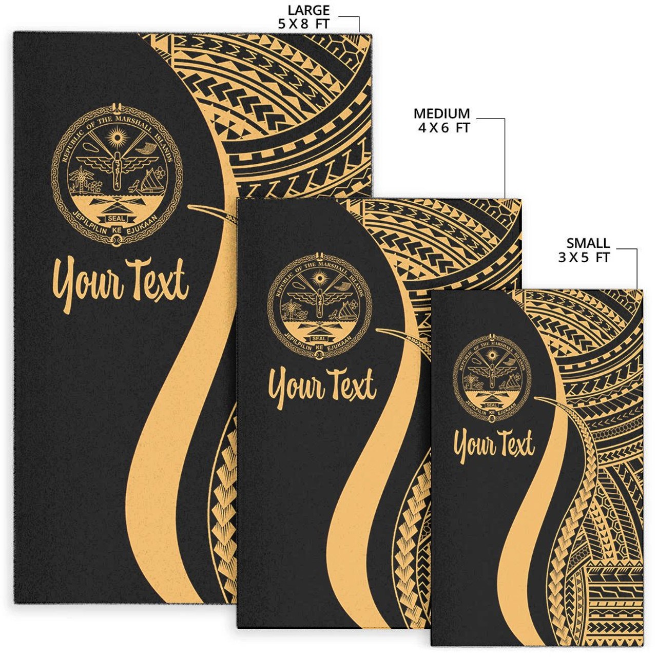 Marshall Islands Custom Personalised Area Rug - Gold Polynesian Tentacle Tribal Pattern Crest Polynesian 7