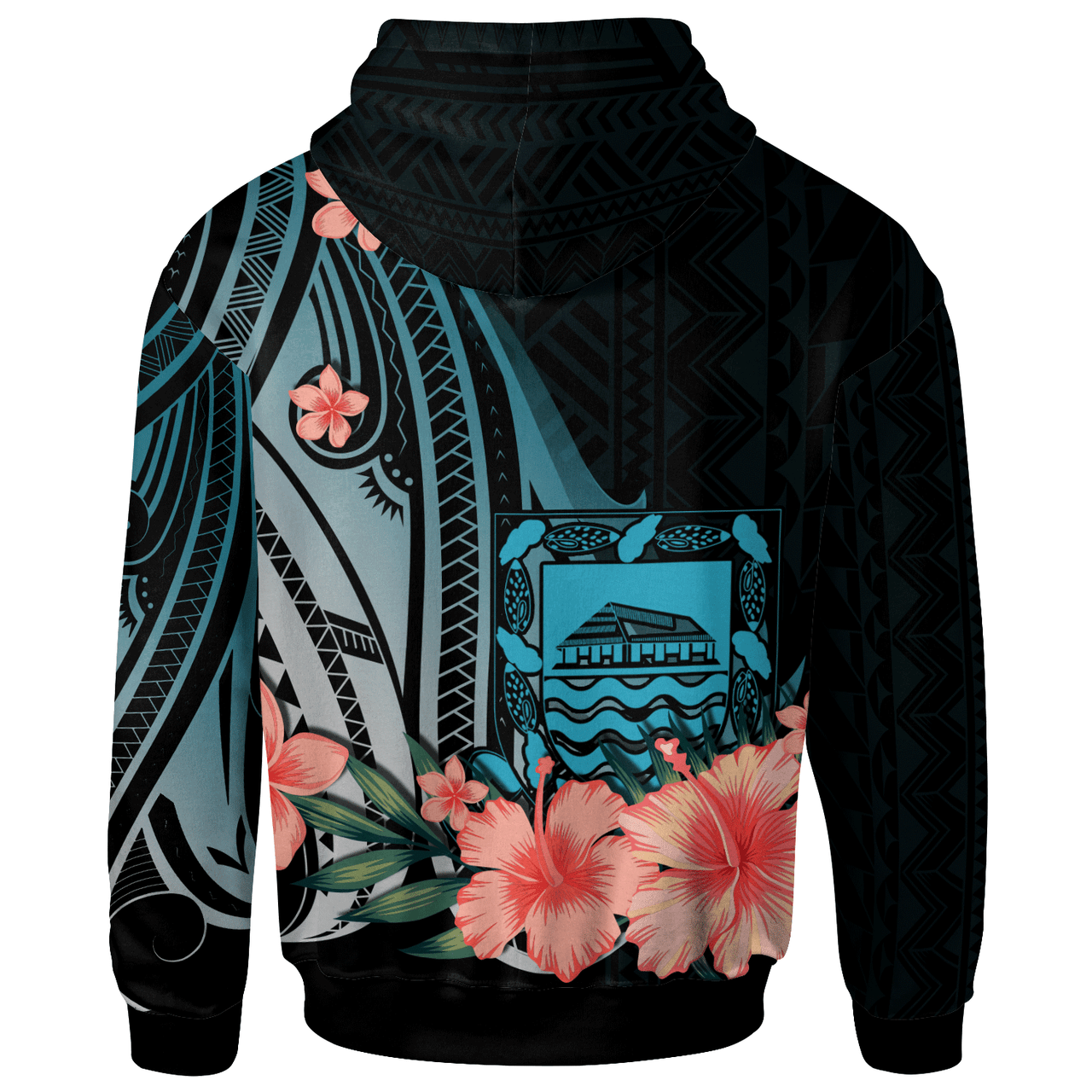 Tuvalu Hoodie - Turquoise Polynesian Hibiscus Pattern Style