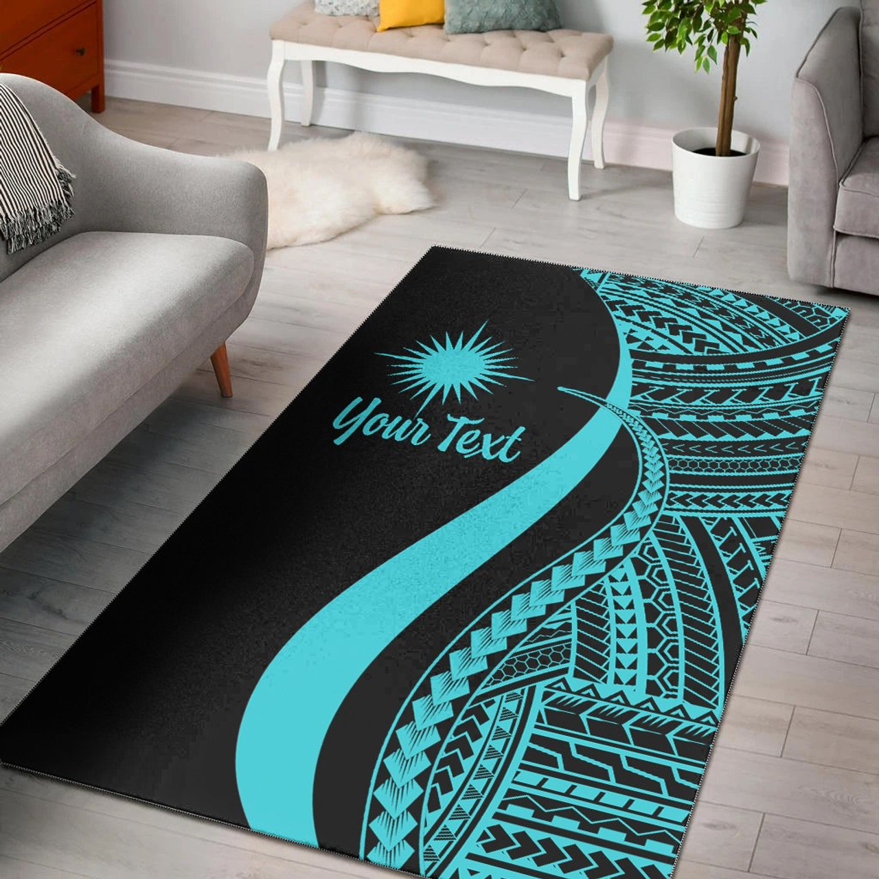 Marshall Islands Custom Personalised Area Rug - Turquoise Polynesian Tentacle Tribal Pattern Polynesian 1