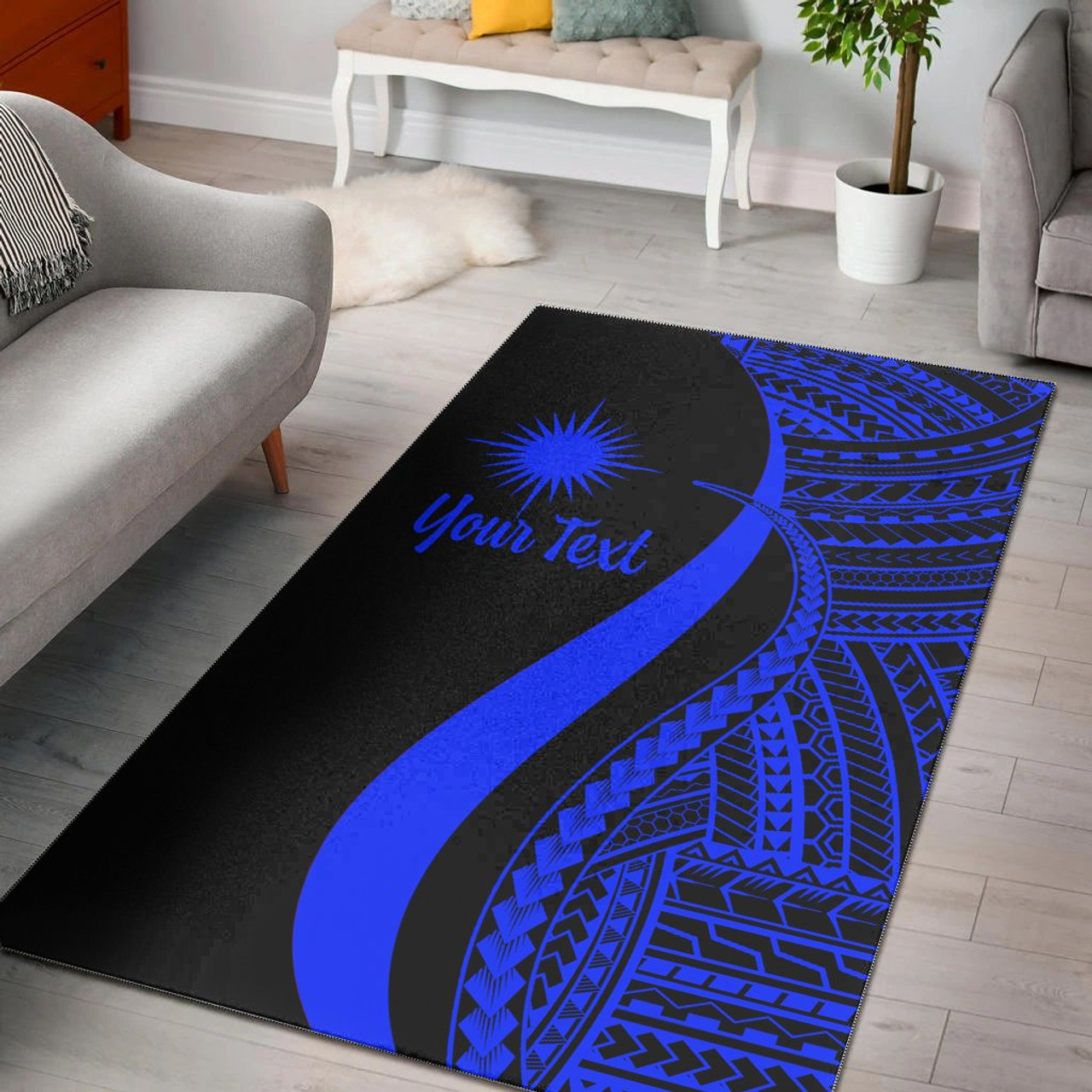 Marshall Islands Custom Personalised Area Rug - Blue Polynesian Tentacle Tribal Pattern Polynesian 1