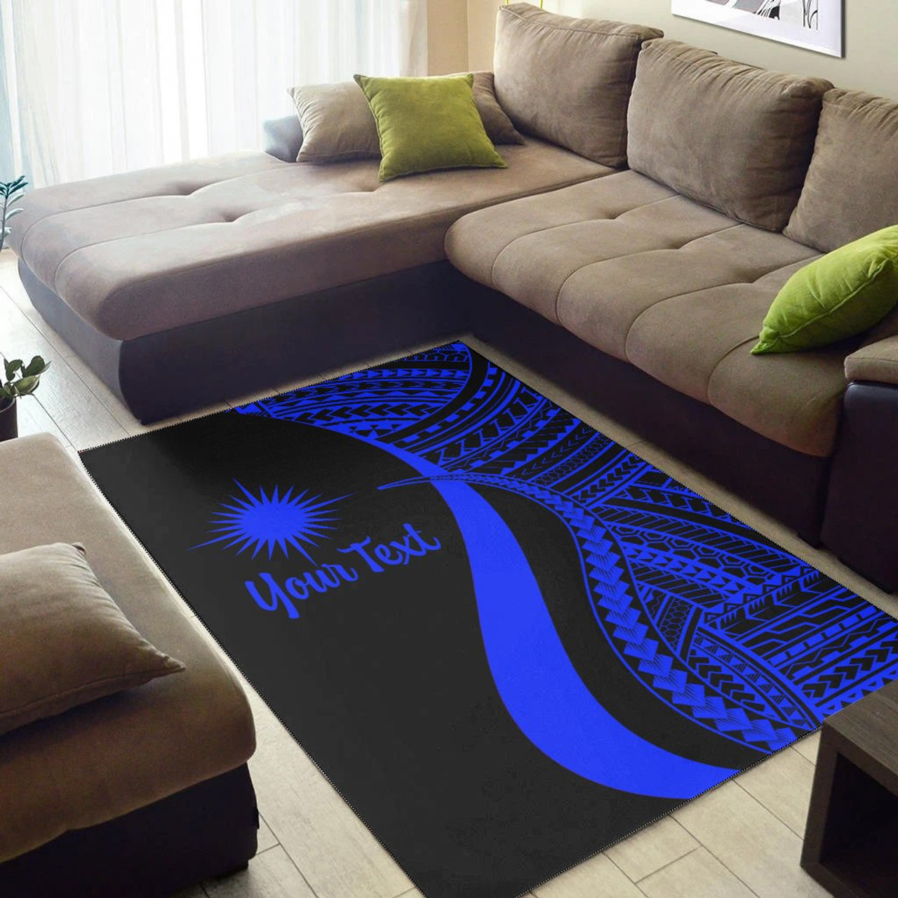 Marshall Islands Custom Personalised Area Rug - Blue Polynesian Tentacle Tribal Pattern Polynesian 3