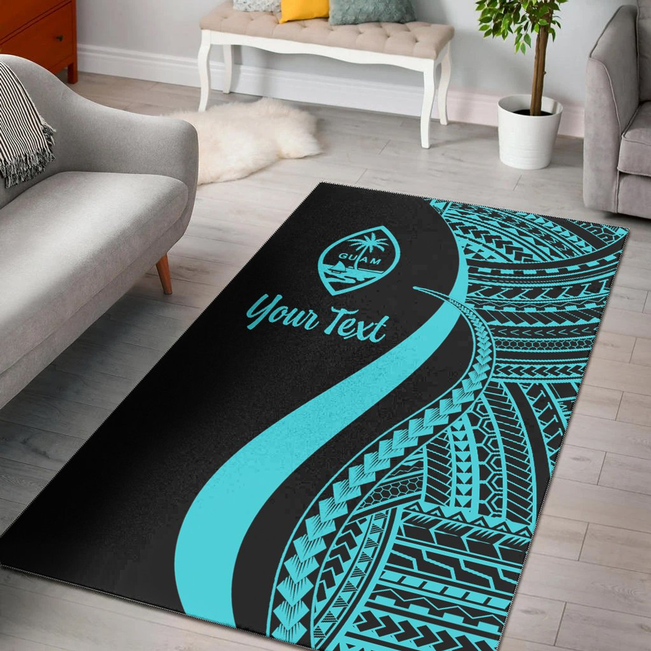 Guam Custom Personalised Area Rug - Turquoise Polynesian Tentacle Tribal Pattern Polynesian 1