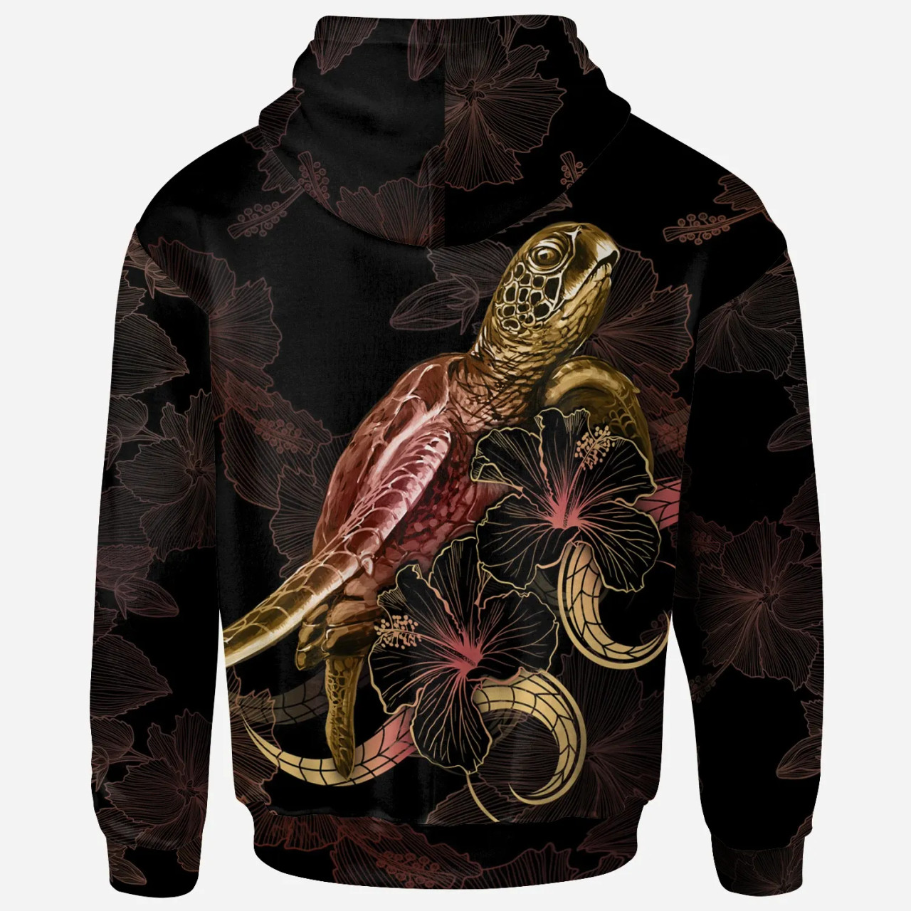 Tuvalu Polynesian Hoodie - Turtle With Blooming Hibiscus Gold