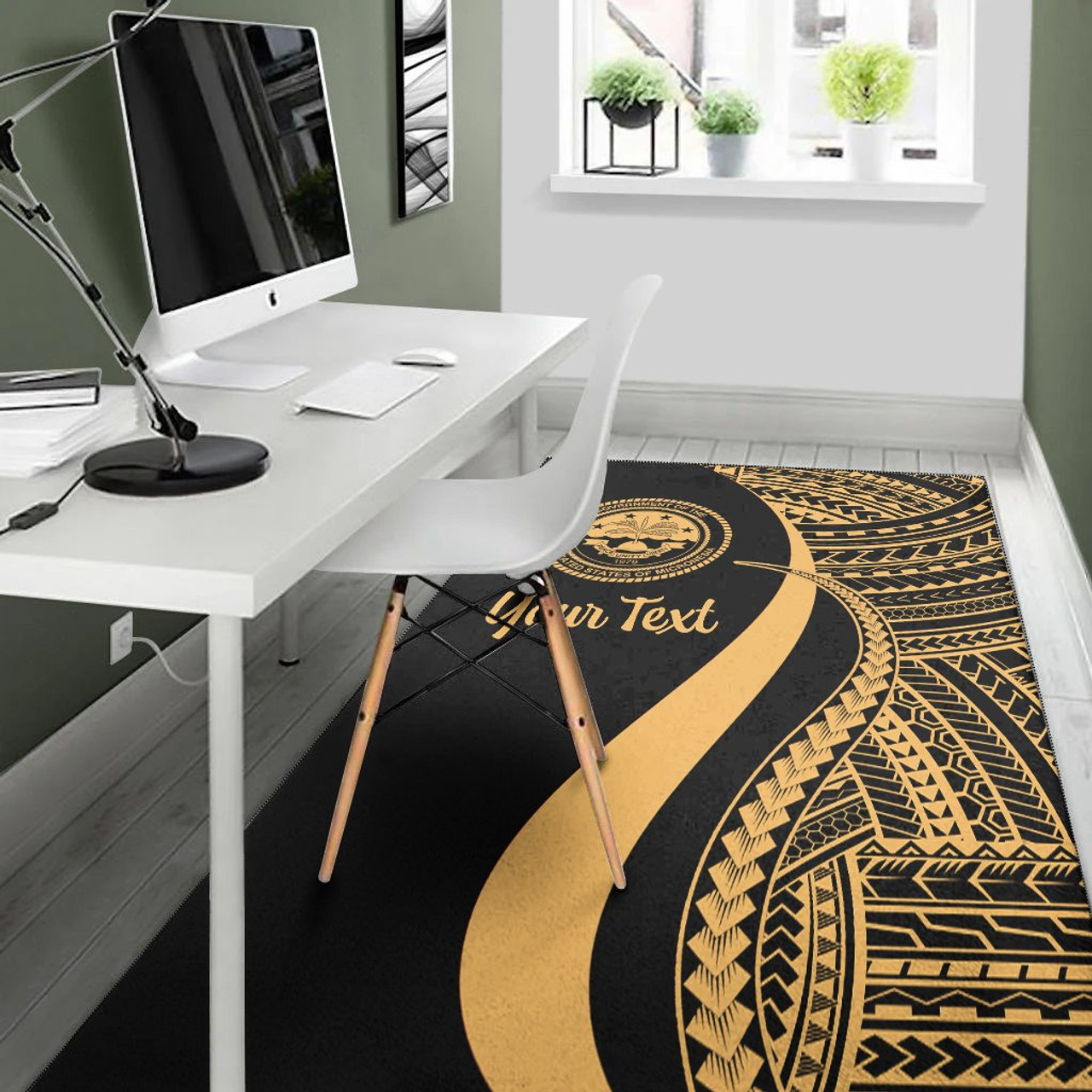 Federated States of Micronesia Custom Personalised Area Rug - Gold Polynesian Tentacle Tribal Pattern Polynesian 4