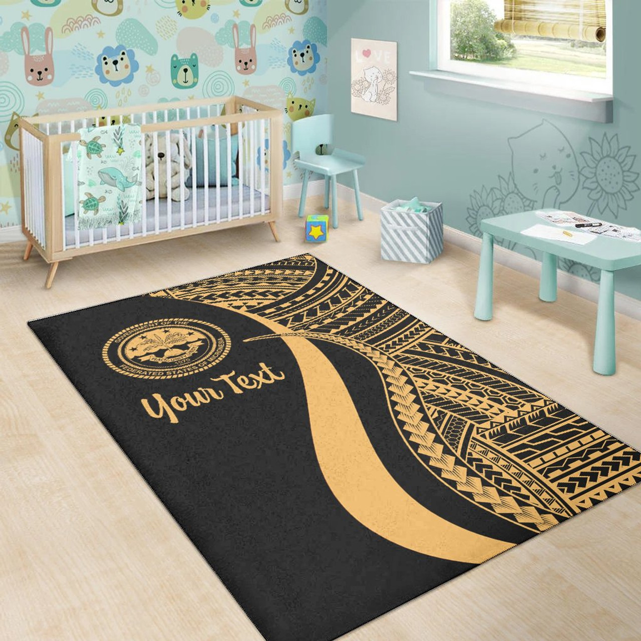 Federated States of Micronesia Custom Personalised Area Rug - Gold Polynesian Tentacle Tribal Pattern Polynesian 5