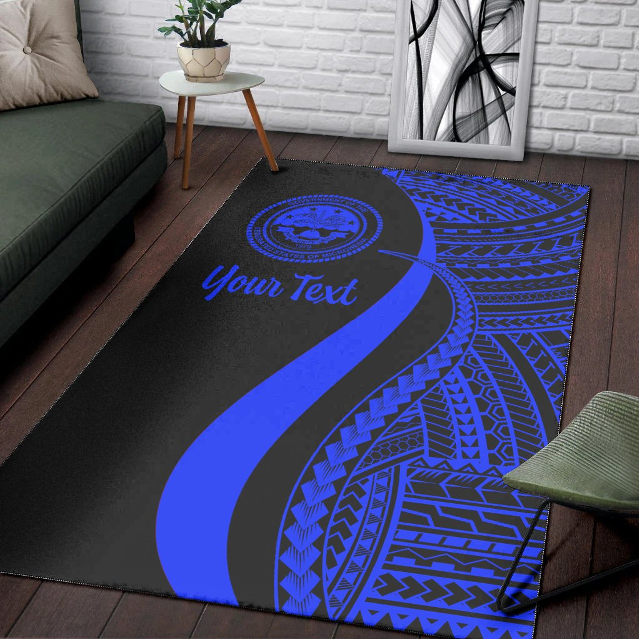 Federated States of Micronesia Custom Personalised Area Rug - Blue Polynesian Tentacle Tribal Pattern Polynesian 3