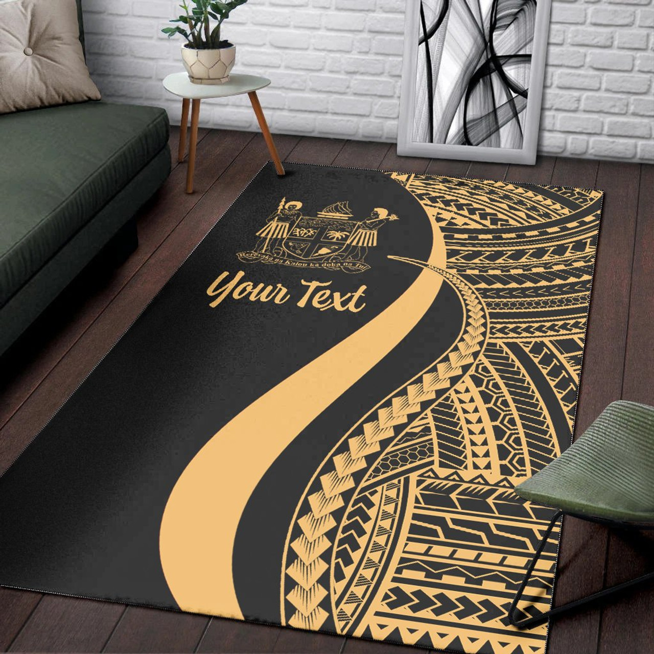 Fiji Custom Personalised Area Rug - Gold Polynesian Tentacle Tribal Pattern Crest Polynesian 3